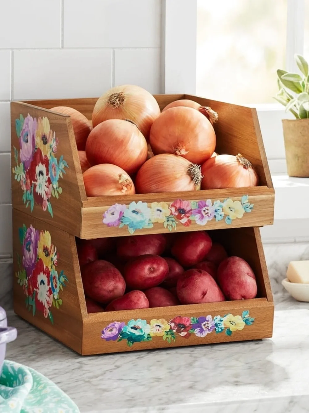 The Pioneer Woman Sweet Rose Acacia Wood Spice Rack with Glass Decorative Jars